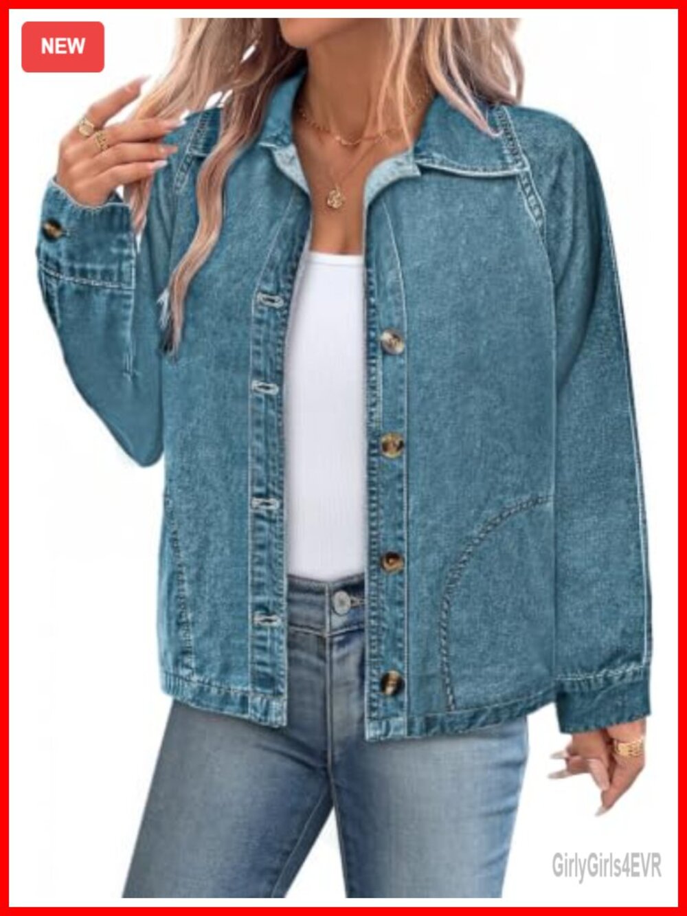 Lightweight Denim Women's Shirt Raglan Long Sleeve Button Down Jean Top